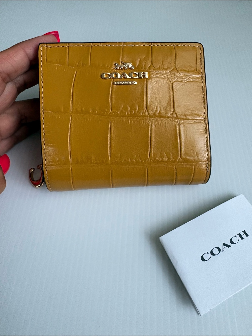 Coach Croc-Embossed Leather Bifold Wallet in Mustard